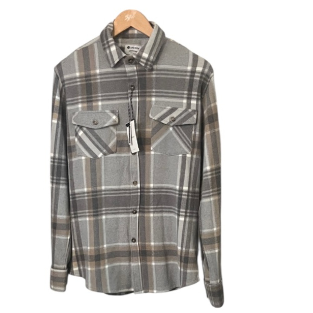 Sperry Gray and Tan Plaid Men's Neutral Long Sleeve Button Down Shirt